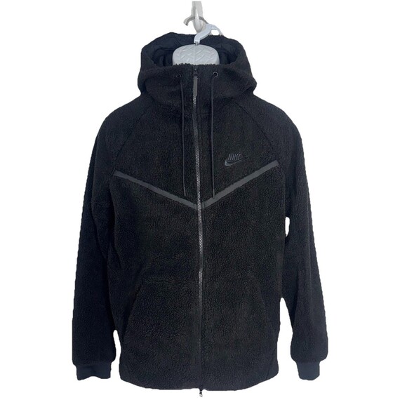 Nike Tech Black Fleece Sherpa Windrunner Full Zip Hoodie Mens Medium - Picture 1 of 11